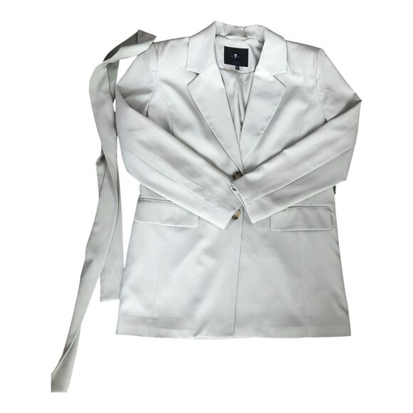 7 FOR ALL MANKIND Mid Length Oversized $398 Light Green Belted Blazer Jacket SzM - Picture 4 of 11